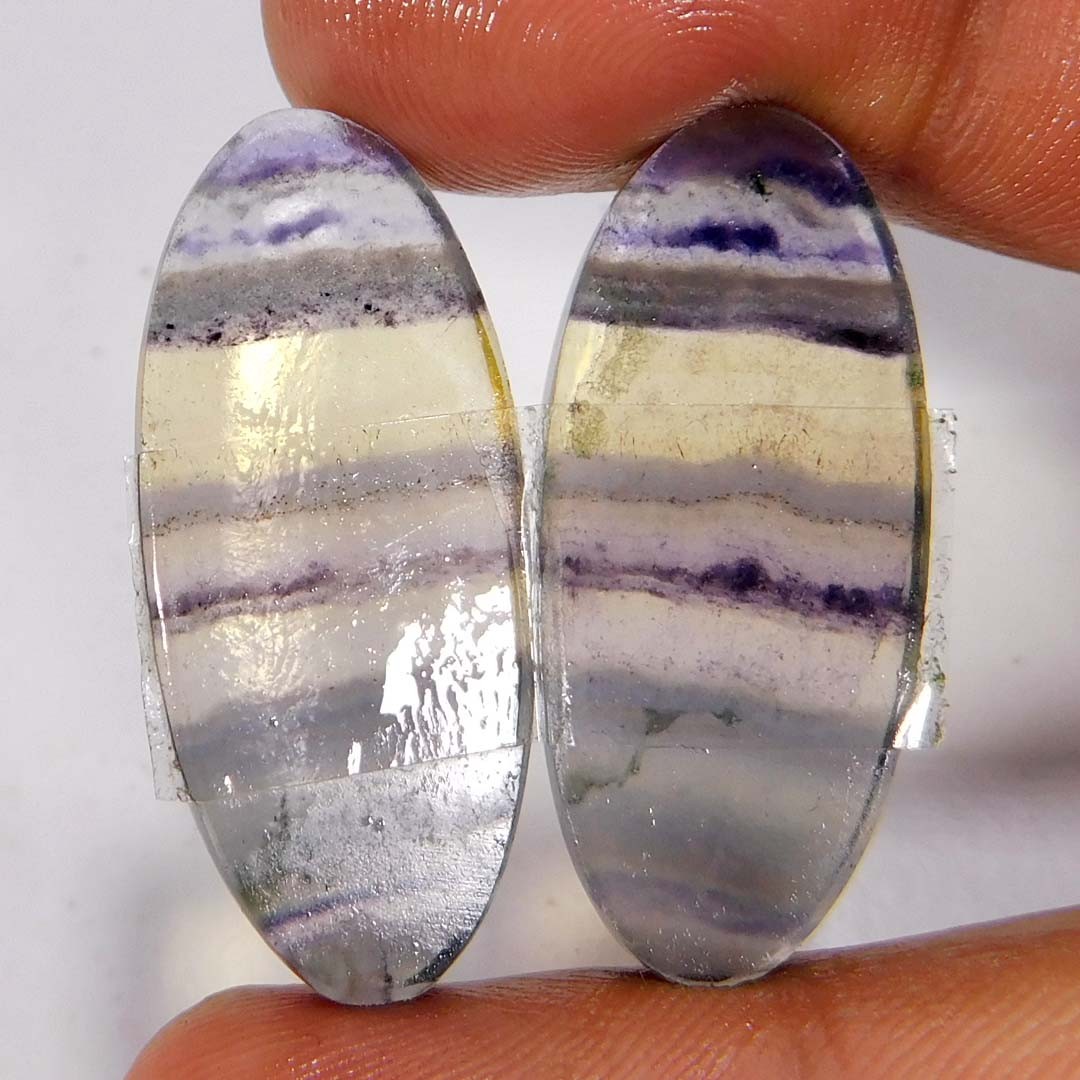 40.55Cts. Natural Multi Color Fluorite Matched Pair Oval Cabochon Gemstone