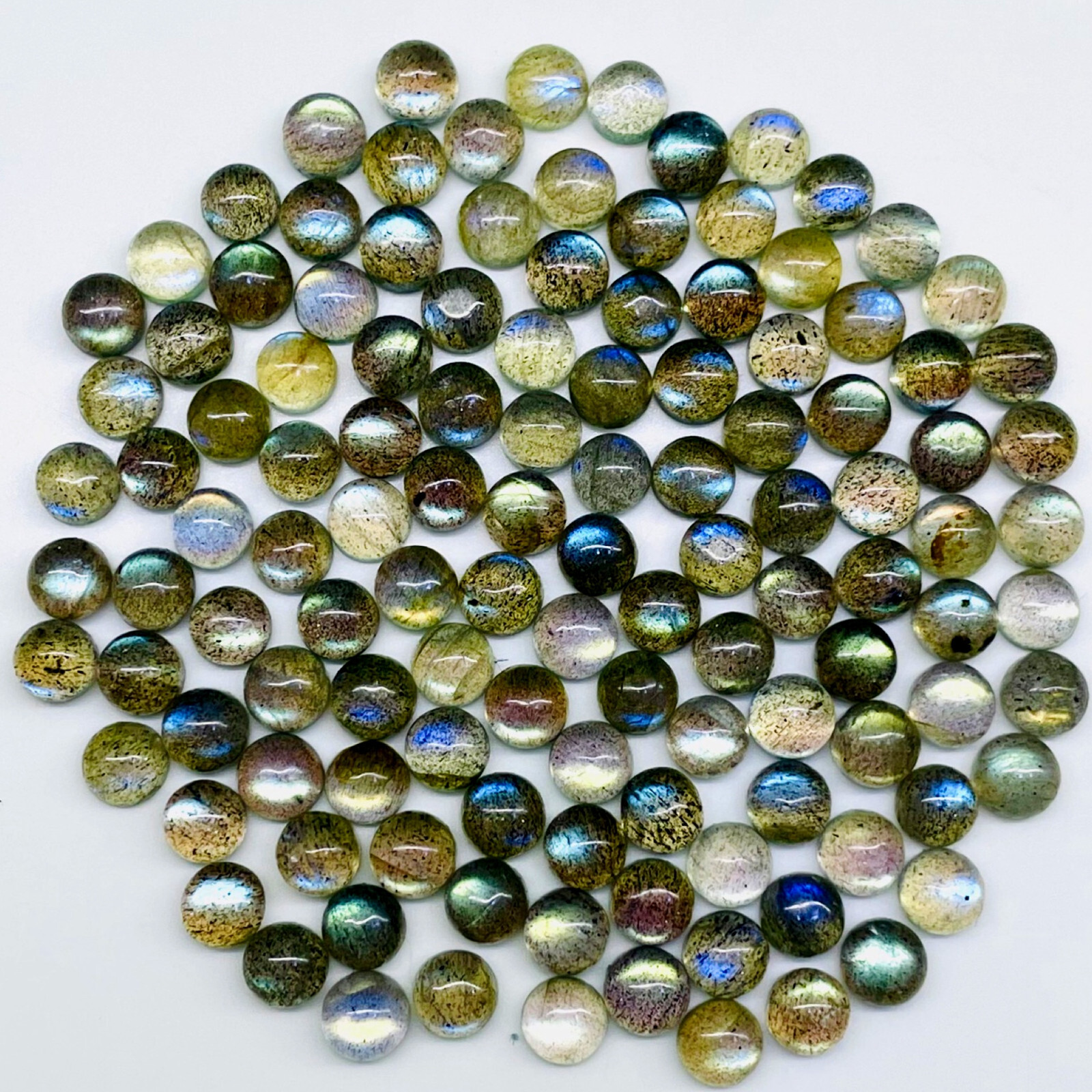 50 Pcs Natural Labradorite 5mm Round Top Quality Loose Cabochon Gemstones Lot