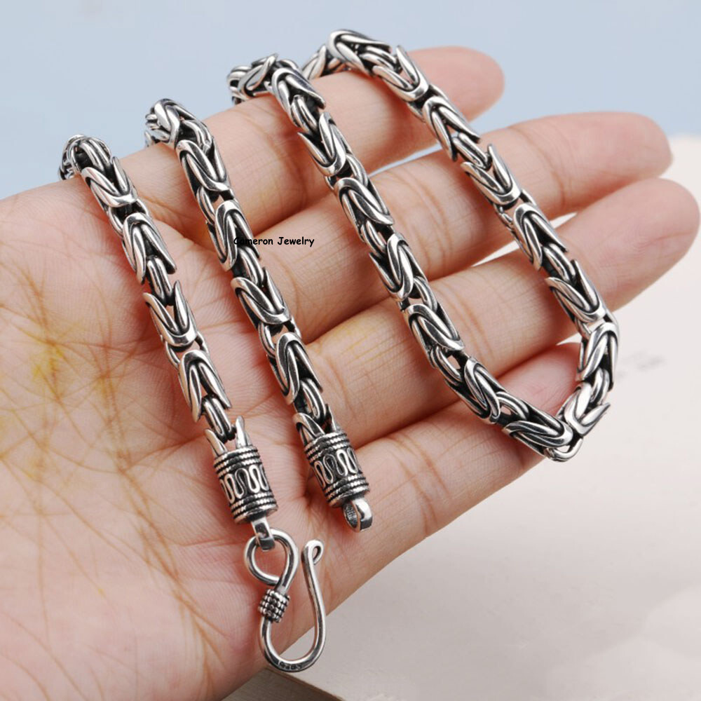 Solid 925 Sterling Silver Chain 4mm-8mm Byzantine Necklace For Men Women 18-30in