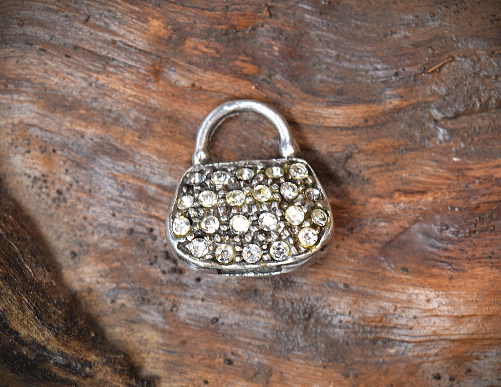 Sterling Silver Purse Charm – Pavé Rhinestones – .925 Marked – 1.95g Jewelry