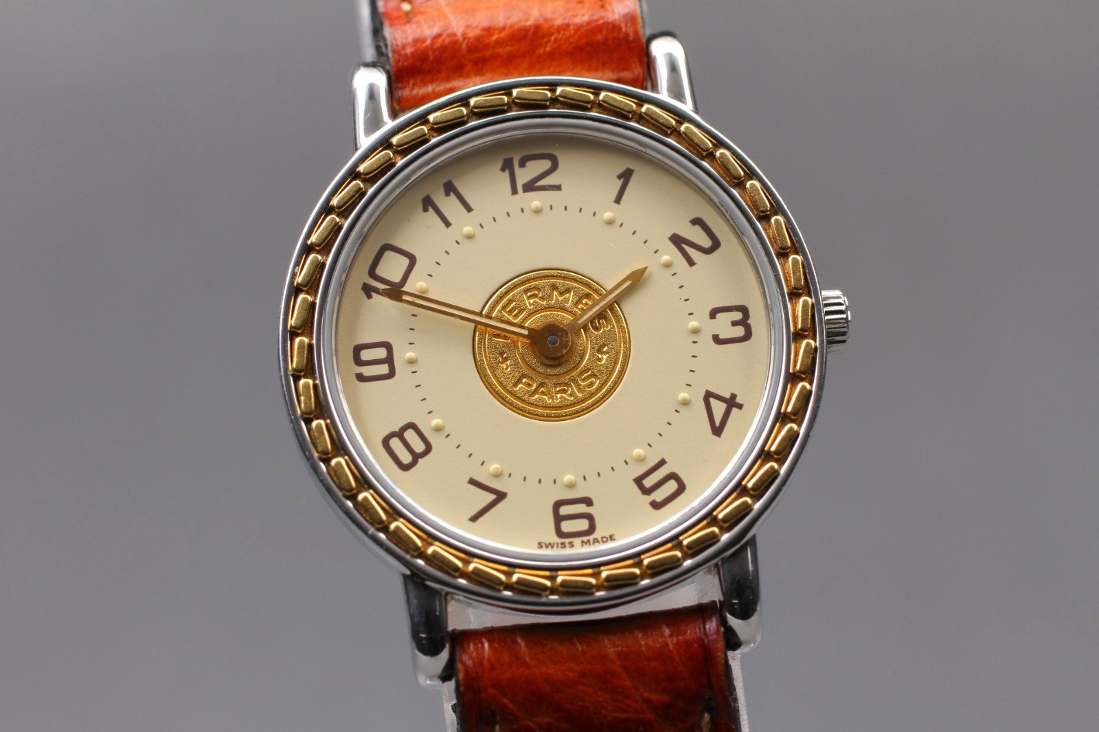 [NEAR MINT] Vintage HERMES Serie Sellier Gold 24mm Swiss Qz Womens Watch JAPAN