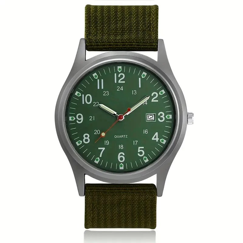 Men’s Military Army Luminous 24 Hours Dial Nylon Strap Date Quartz Wrist Watch