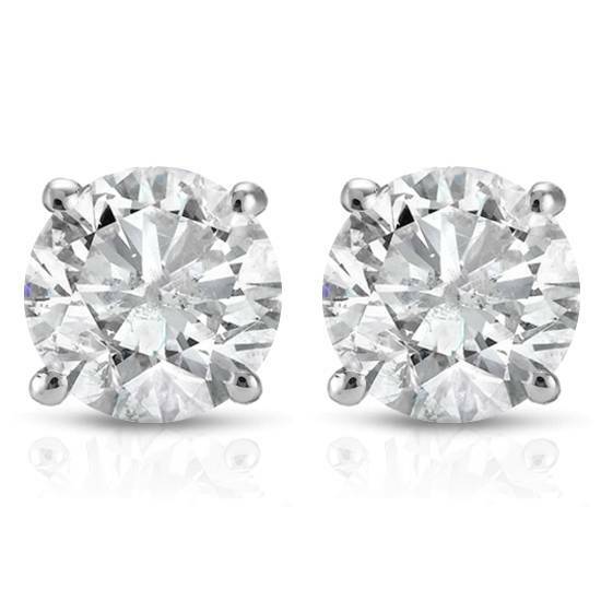 1/2Ct TW Round Real Diamond Studs Women’s Earrings 14K White Or Yellow Gold