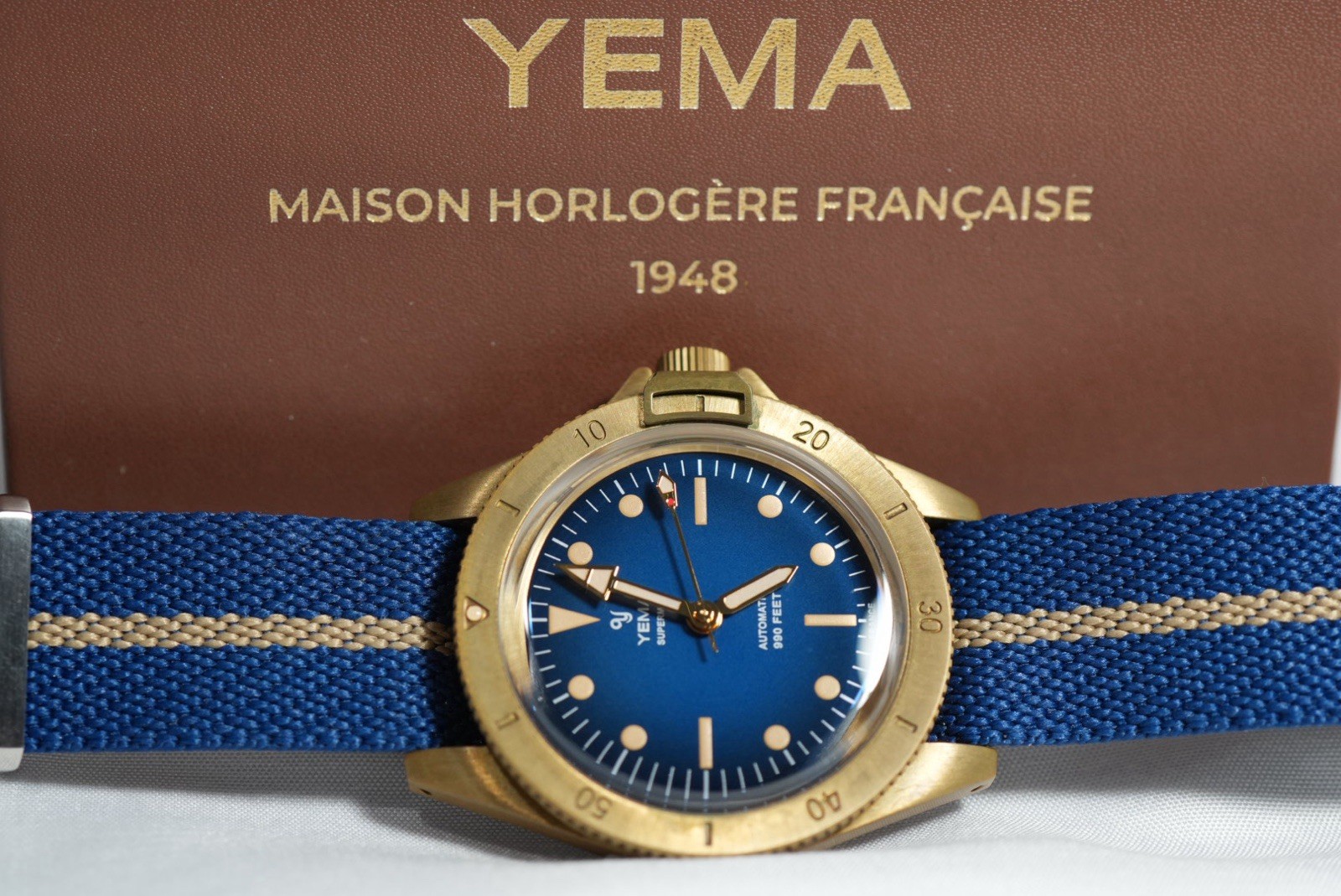 YEMA Superman Bronze Auto 40mm Blue Dial Nylon Strap 300m Limited Box Papers