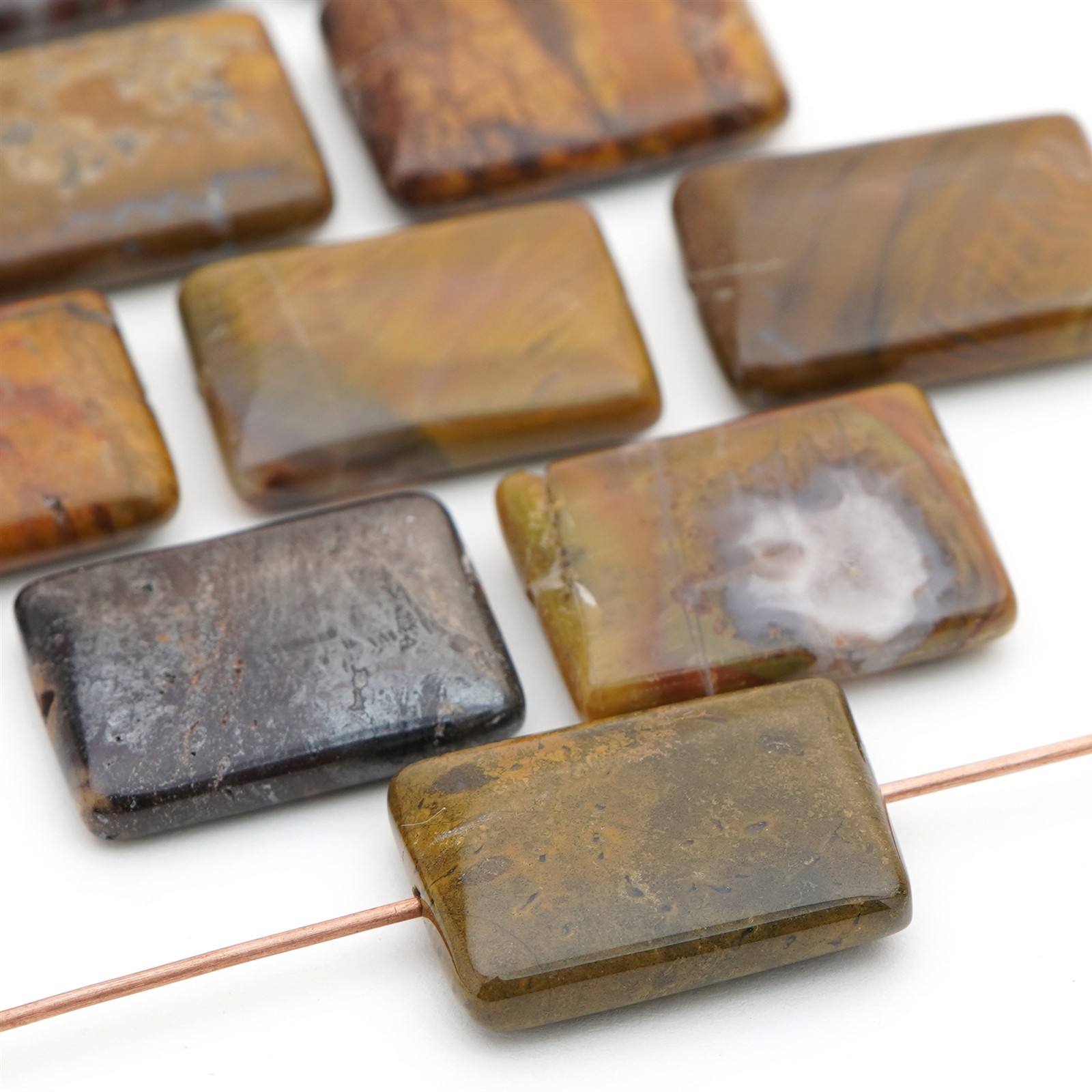 10 earth tones wood jasper beads flat rectangular brown stone avg 19mm 20mm