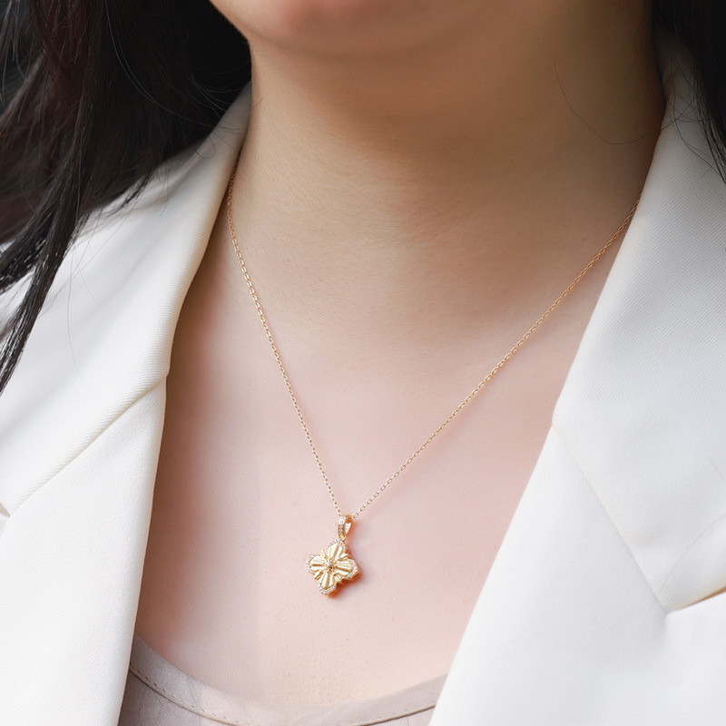 10K Gold Plated 925 Sterling Silver Four Leaf Clover Pendant with Optional Chain