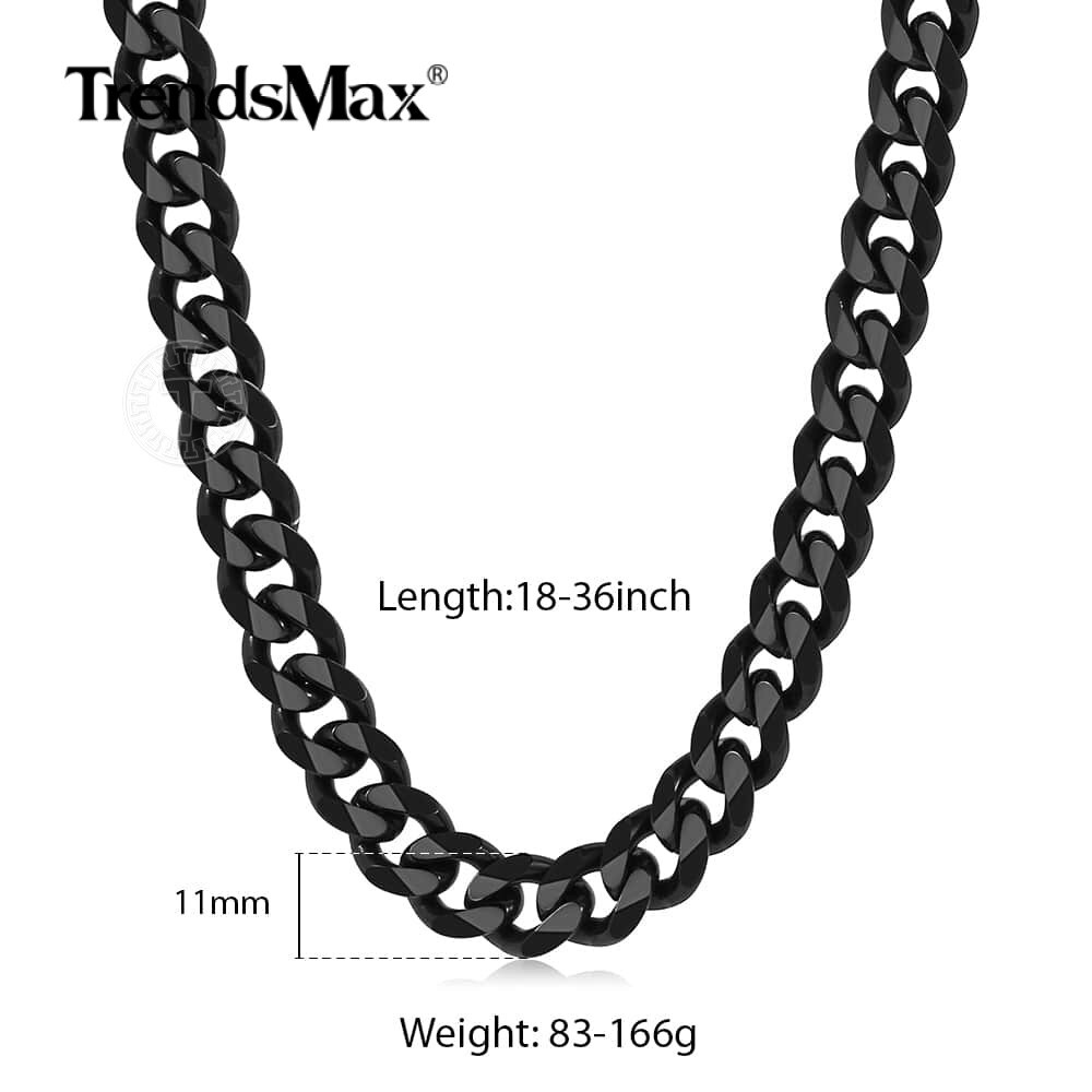 For Mens 11mm Black Curb Link Stainless Steel Necklace Jewelry 18-30inch Chain