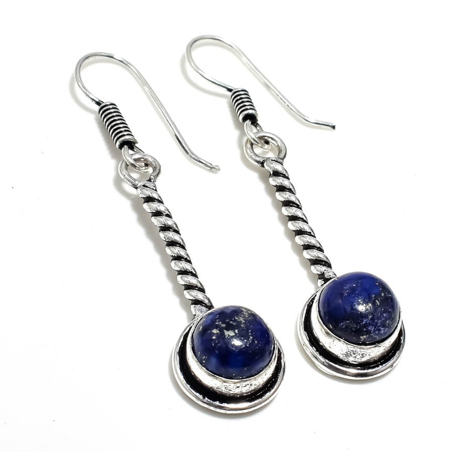 Lapis Lazuli Handmade Gemstone 925 Sterling Silver Jewelry Earring Size 1.95″