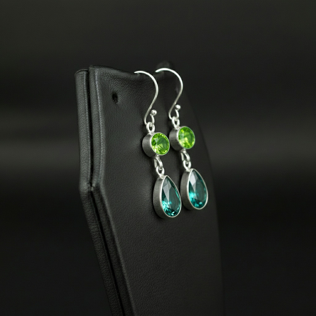 Paraiba Tourmaline, peridot stone 925 sterling silver Dangle Drop Earrings 1.90″