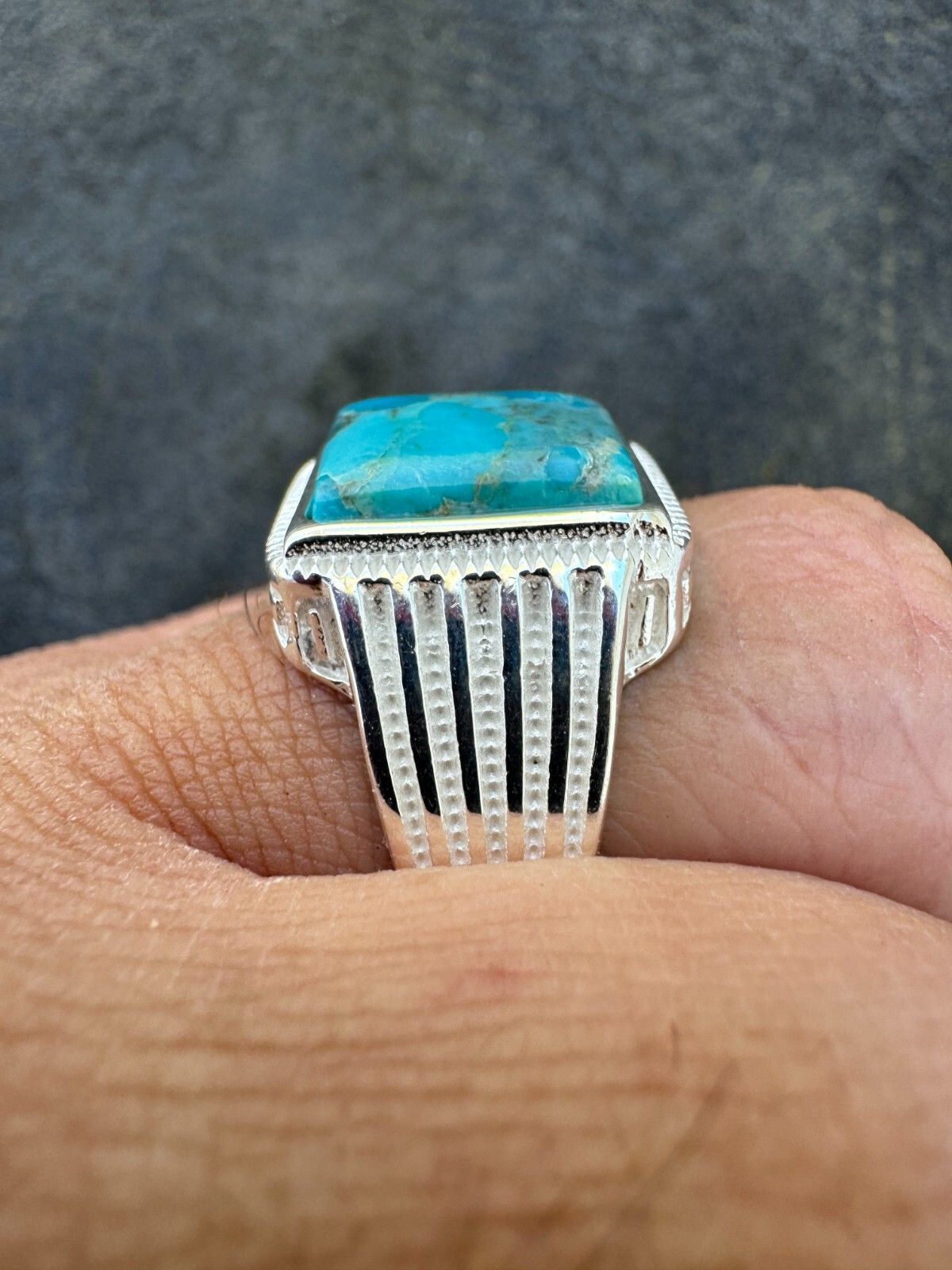Blue Genuine Turquoise Stone Mens Real 925 Silver Ring Size 6 7 8 9 10 11 12 13