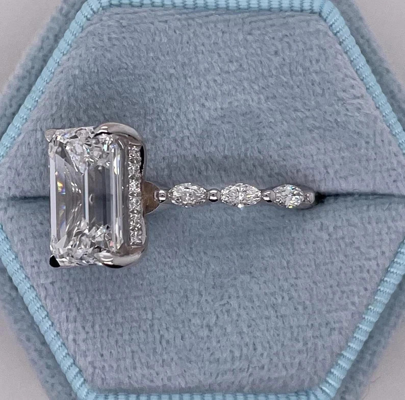Diamond Ring Emerald Cut 14k White Gold 4.69 Ct Lab Grown IGI Certified VVS E F