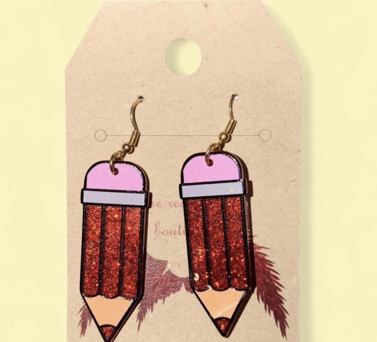 Pencil Dangle Drop Earrings Acrylic Multicolor Hook Closure School Theme