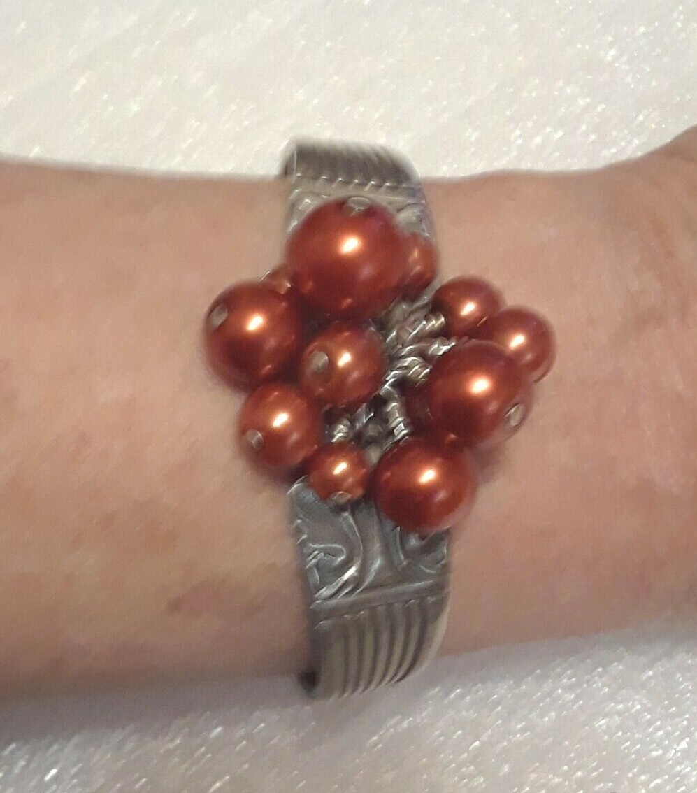Spoon handle Bracelet. 2 piece with toggle clasp and burnt orange beads.