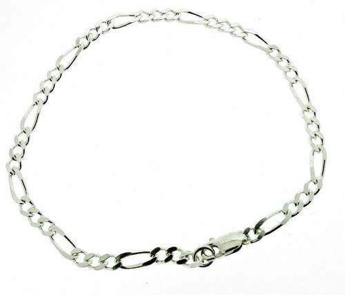 Silver diamond-cut figaro bracelet, 3.5 mm link, 6″