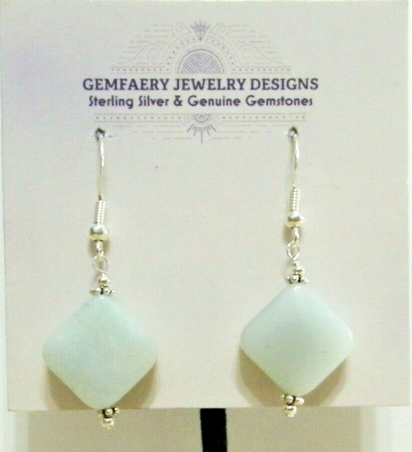 Sterling Silver Natural AMAZONITE Gemstone Dangle Earrings #1979…Handmade USA