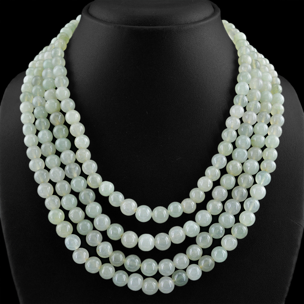 845.00 CTS NATURAL ROUND SHAPE 4 STRAND GREEN AQUAMARINE BEADS NECKLACE (RS)