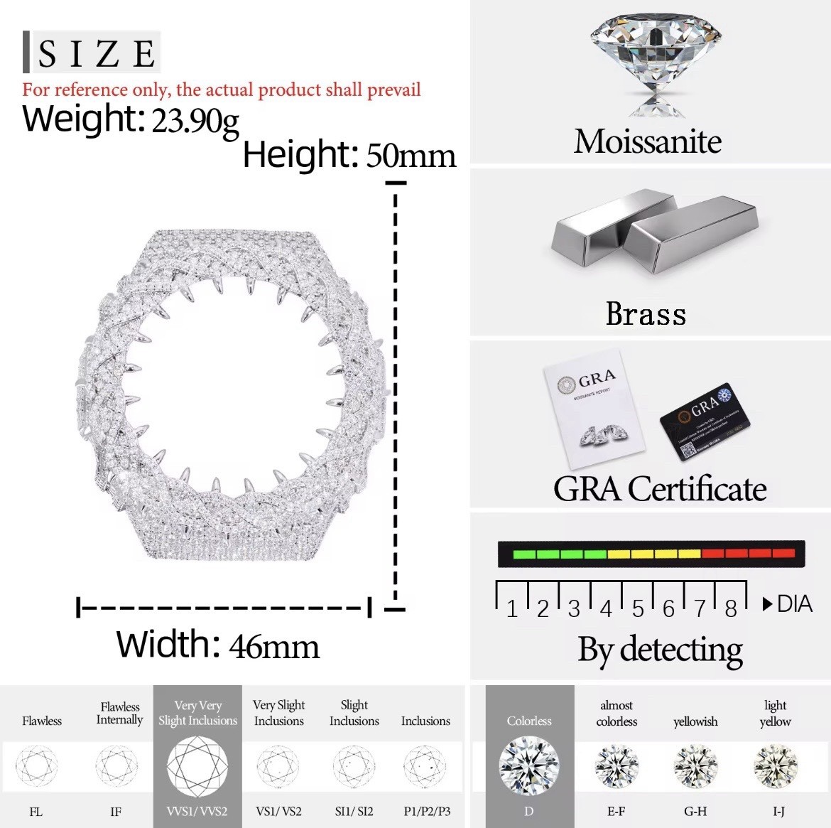 Certified VVS1 Moissanite Diamond Watch Bezel for Casio GA-2100
