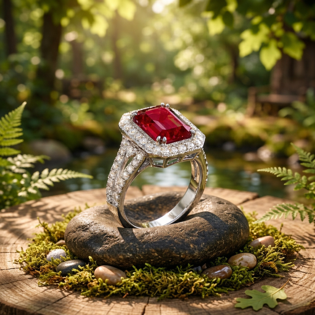2.80 Ct Emerald Cut Natural Ruby Diamond Wedding Ring 14K White Gold Size 8