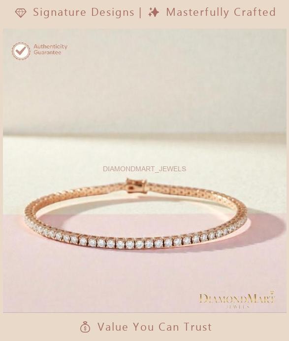 3.45CT Round Cut Natural Diamond Tennis Bracelet Valentine Gift 14k Rose Gold