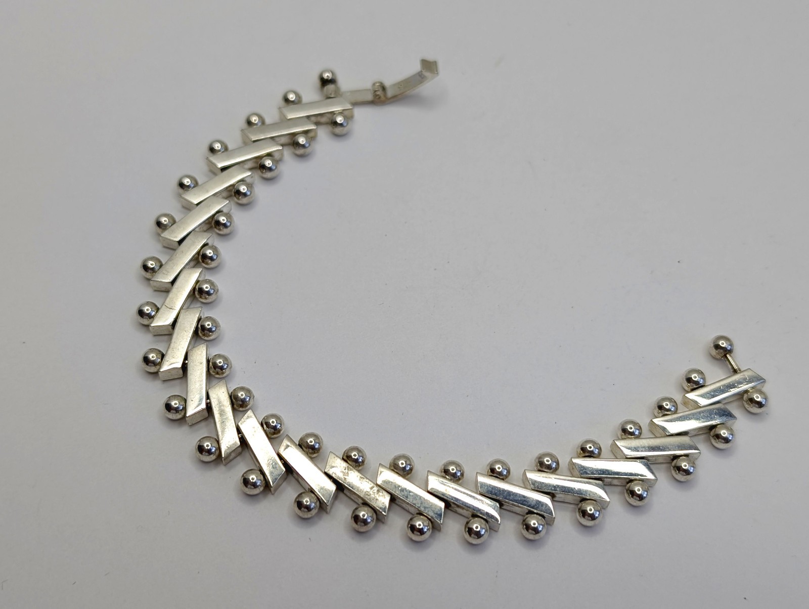 OOAK Vtg Sterling Silver Modernist DNA Articulated Chain Bracelet – 7 1/4″, 34g