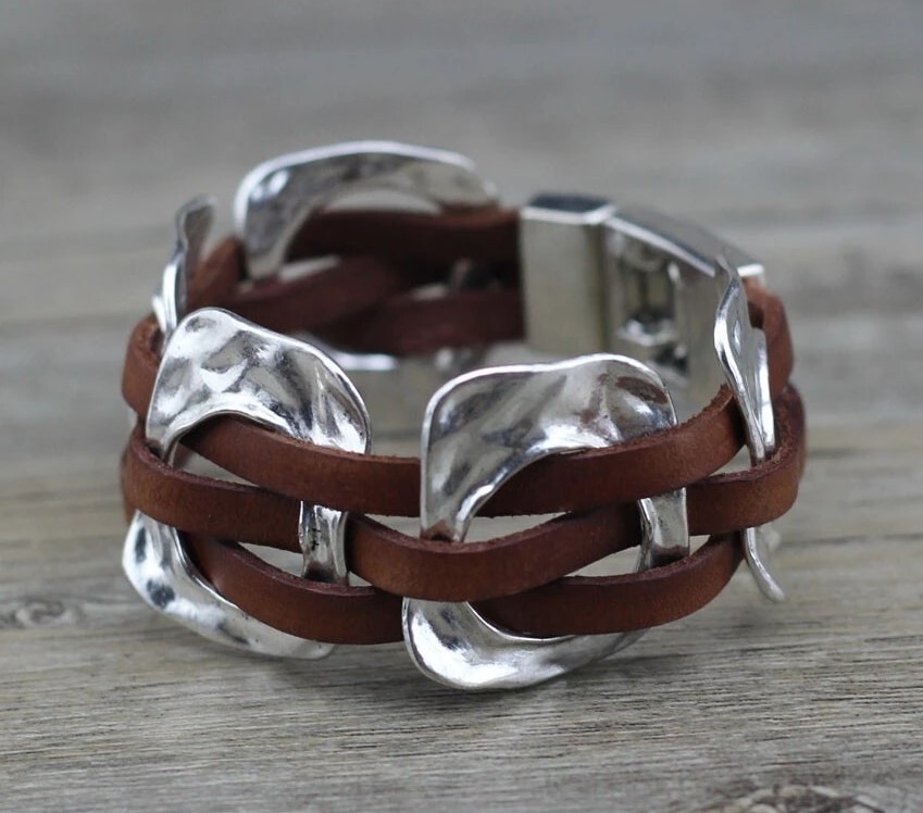 Handmade Uno STYLE De Único 50’s Leather Bracelet BLACK LEATHER (B13)