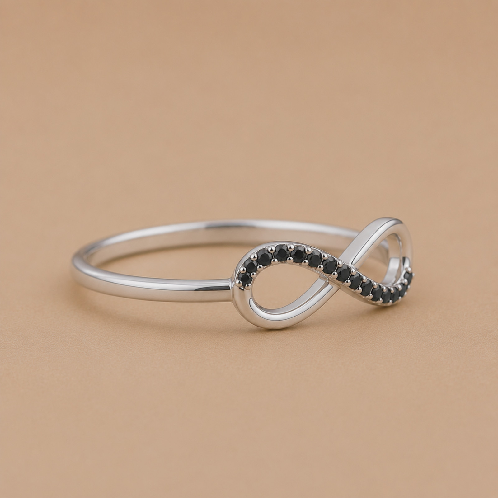 925 Sterling Silver Black Spinel Infinity Ring Minimalist Promise Gift for Women