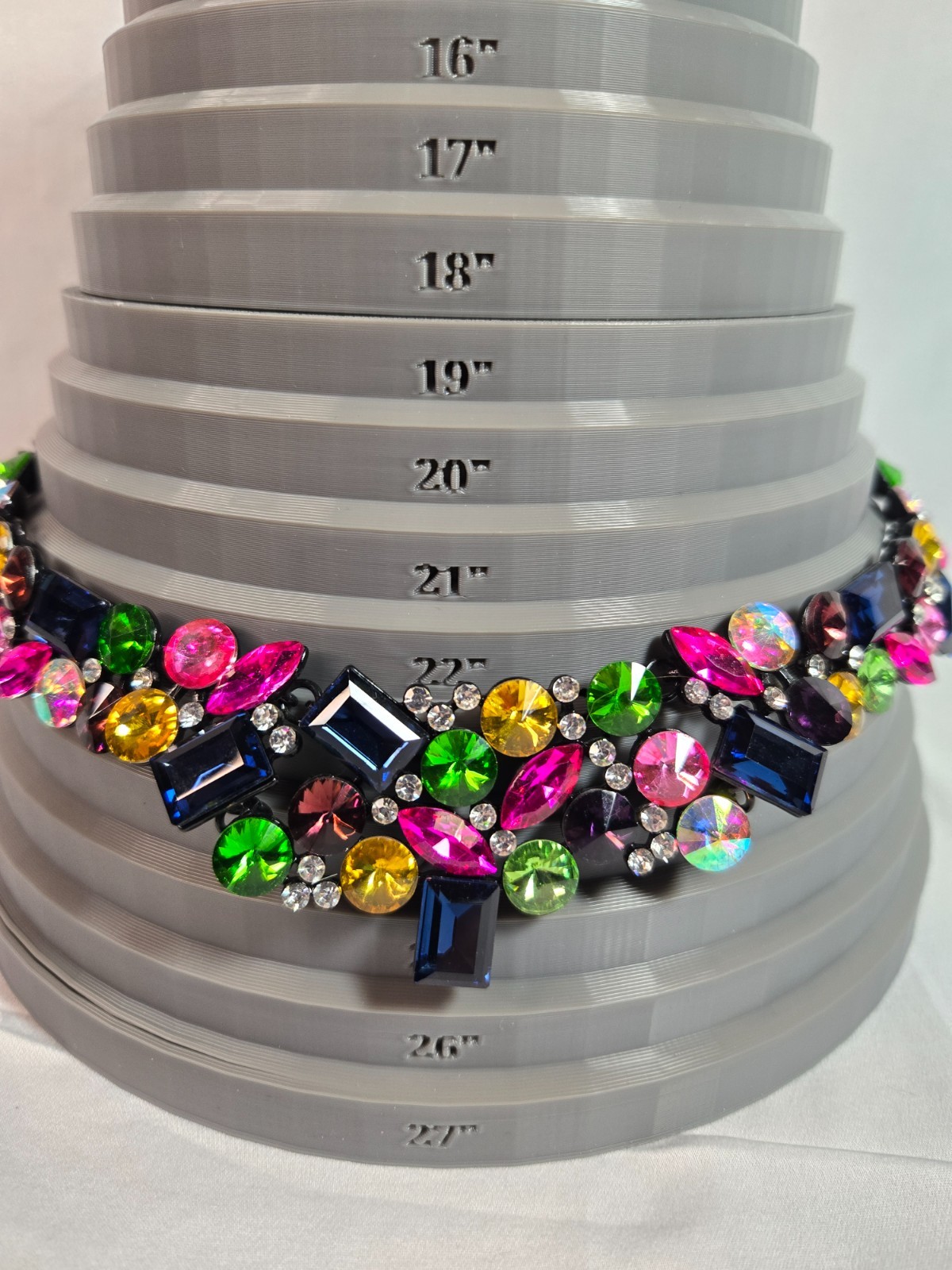 Multicolor Rhinestone Statement Bib Necklace Gunmetal Chain Bold Crystal Cluster