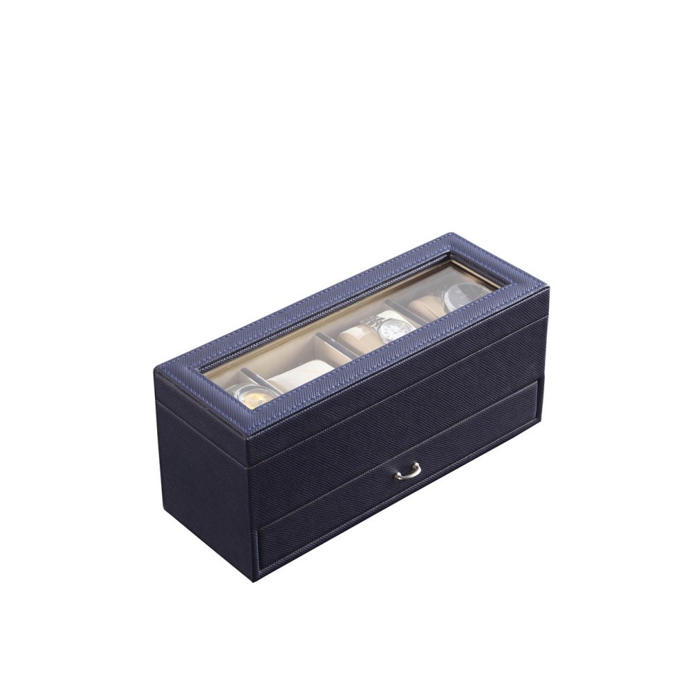 9.3 Inch Leather Jewelry Watch Display Case Tempered Glass Top With Drawers