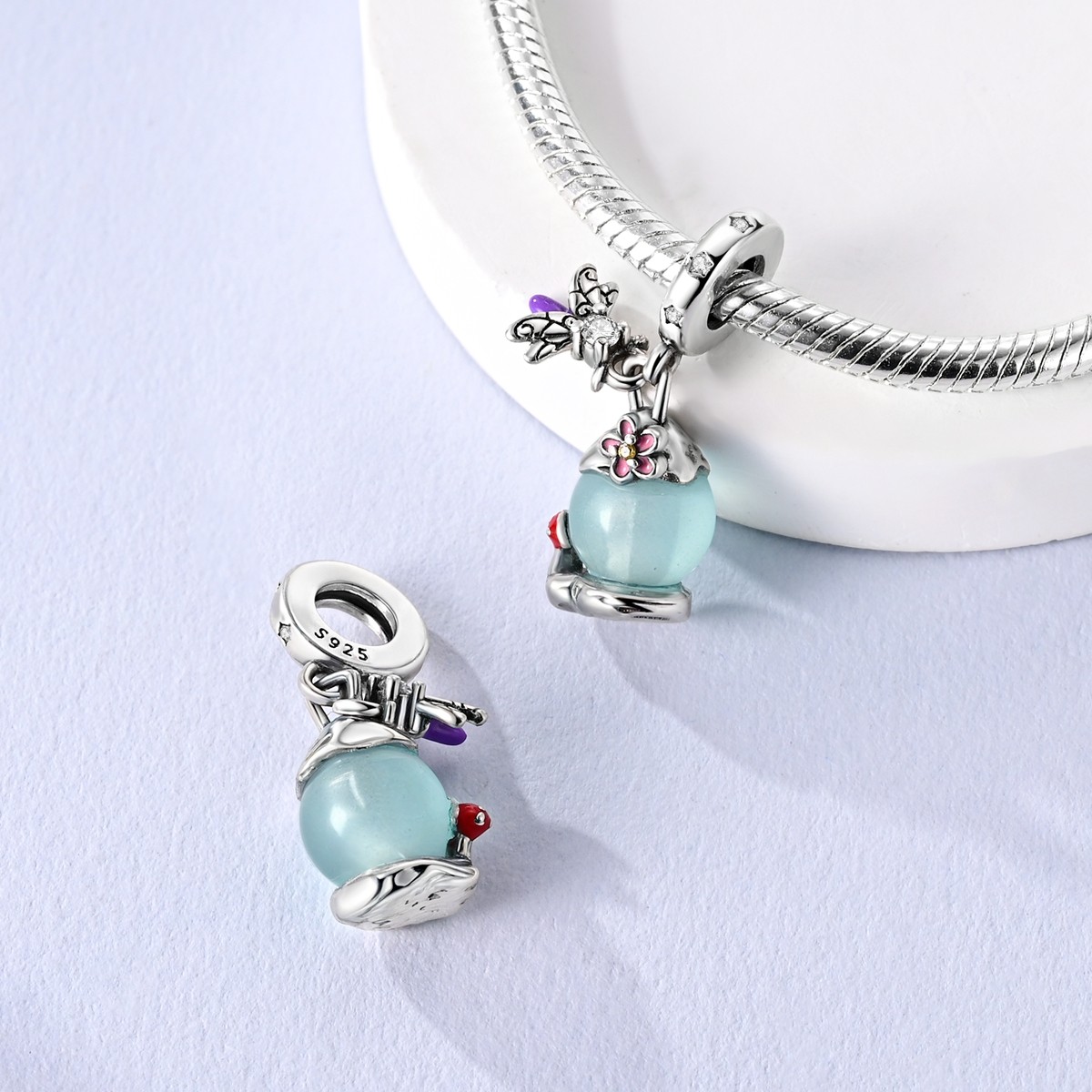 MULA 925 Sterling Silver DIY Charm Firefly Luminous Pendant for Women Bracelet