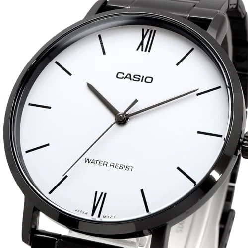 Casio MTP-VT01B-7B Men’s Black Stainless Steel White Dial Analog Watch New Box