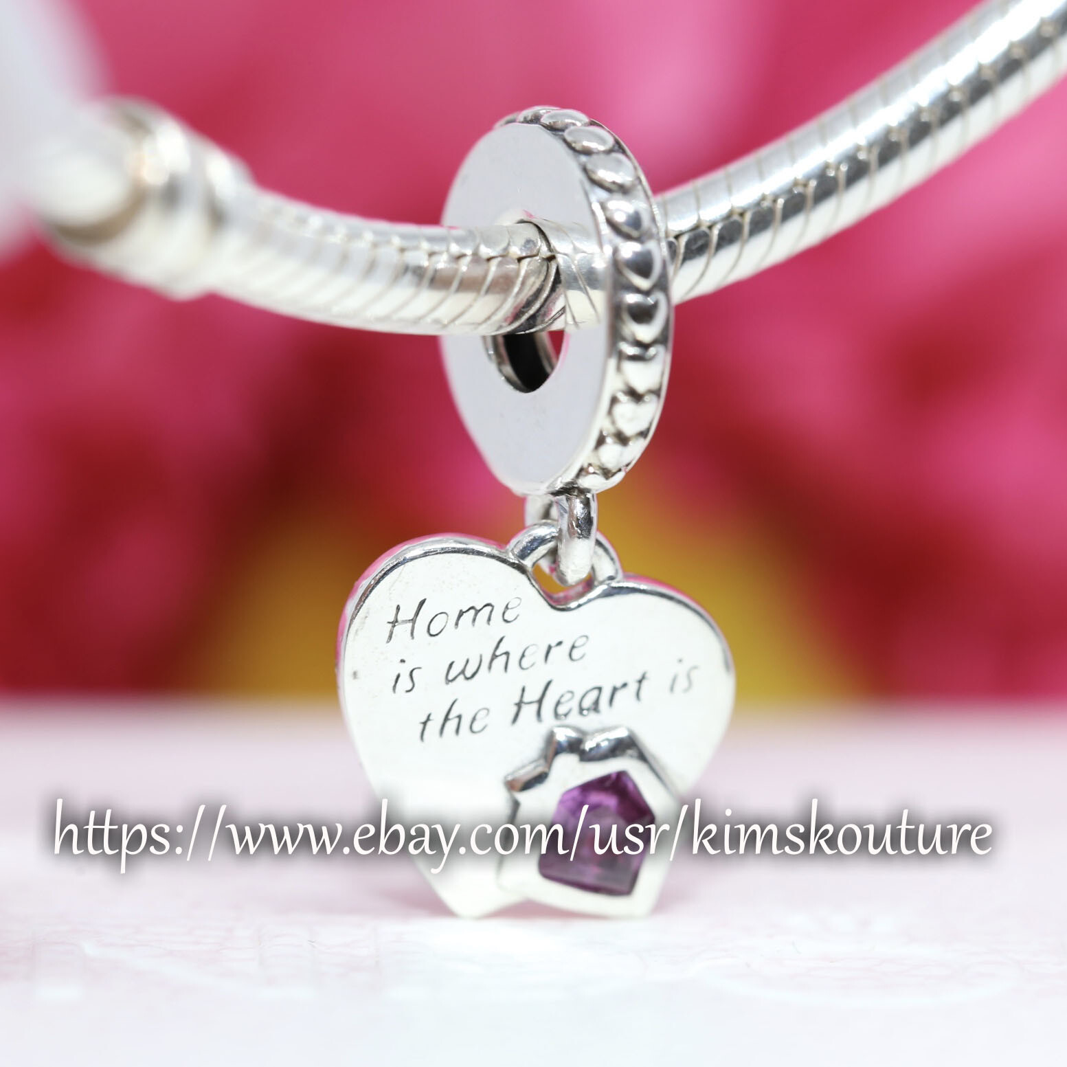 Authentic Sterling Silver LOVE MY HOME HEART Dangle Charm 799324C01