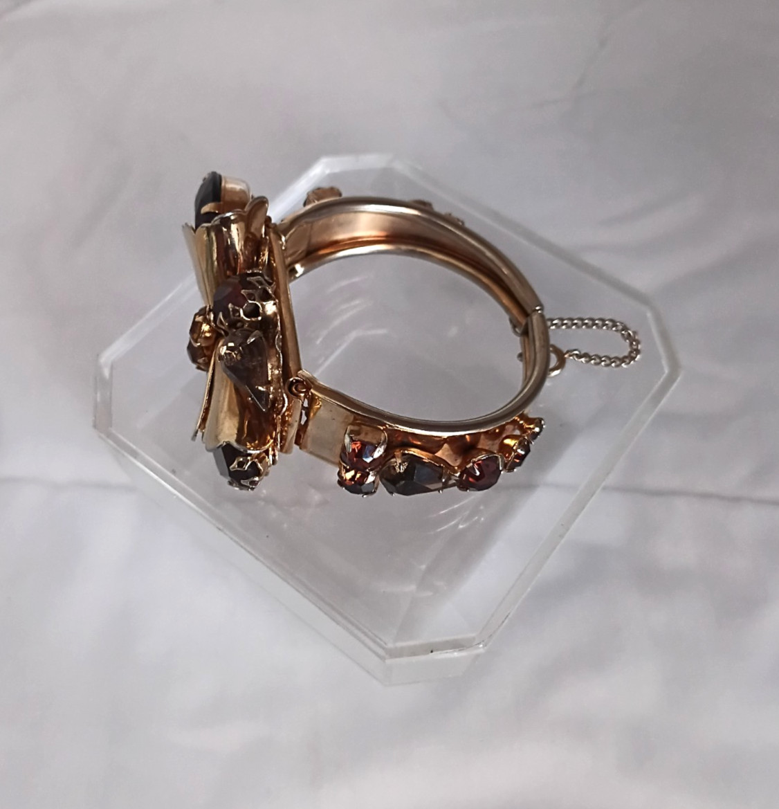 Vintg Carnegie, Caviness, Hobe Unsigned Rhinestone Clamper Bracelet Earrings Set