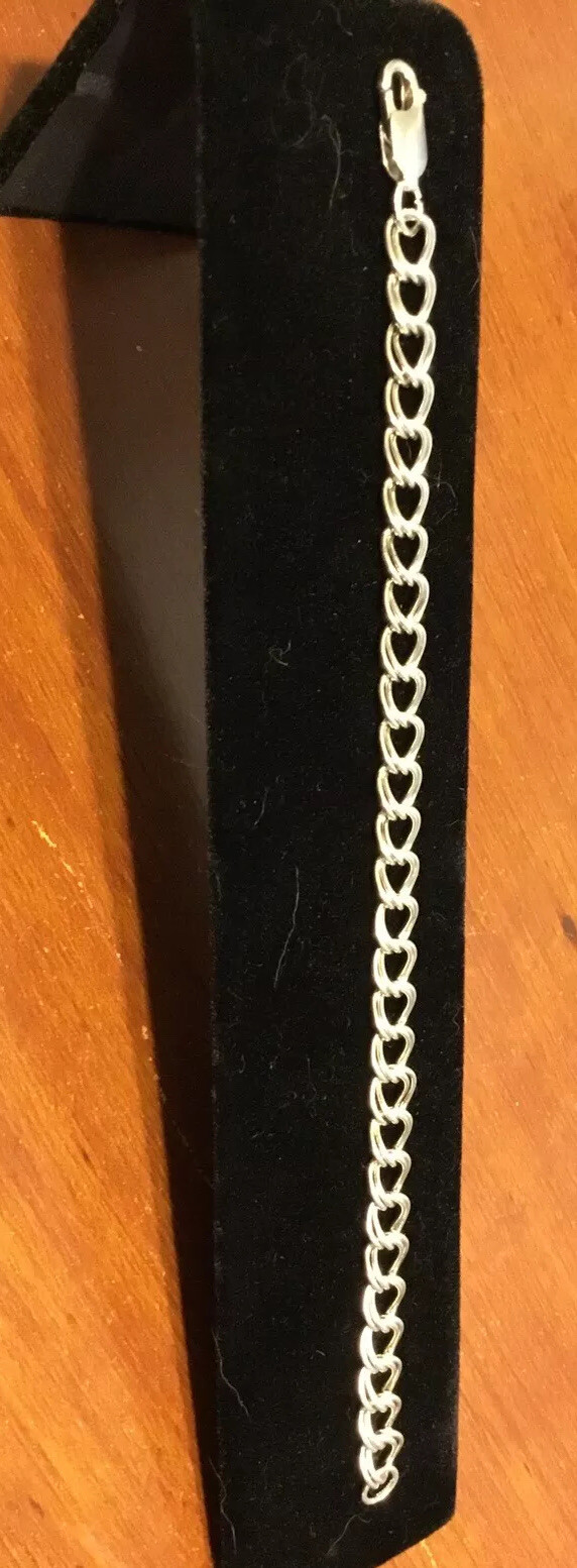 925 Sterling Silver Double Link Chain Bracelet. App 7” Long. 8.19g