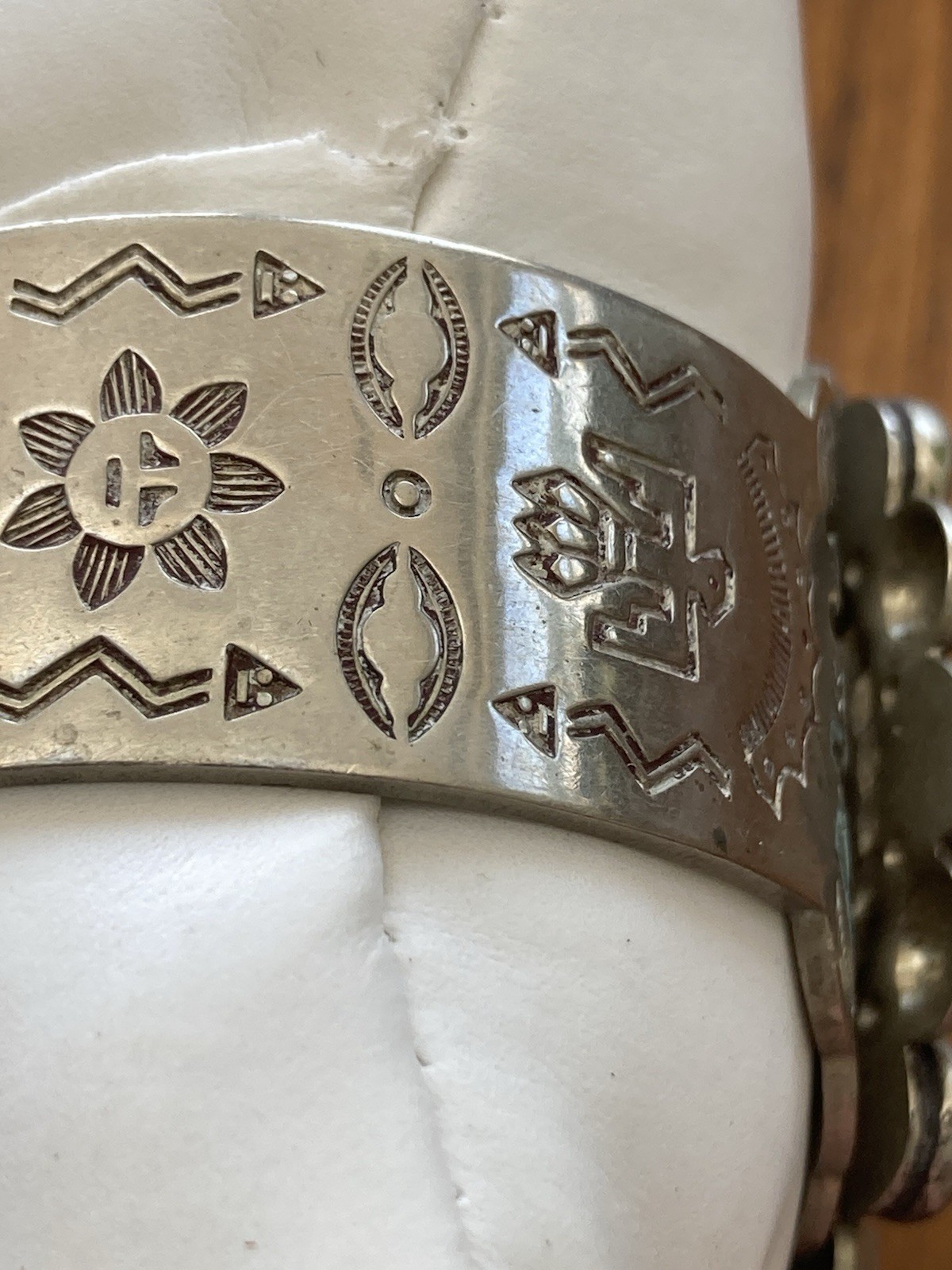 Vintage Bracelet Nickel Silver Faux Turquoise Cuff Stamped BELL TRADING POST