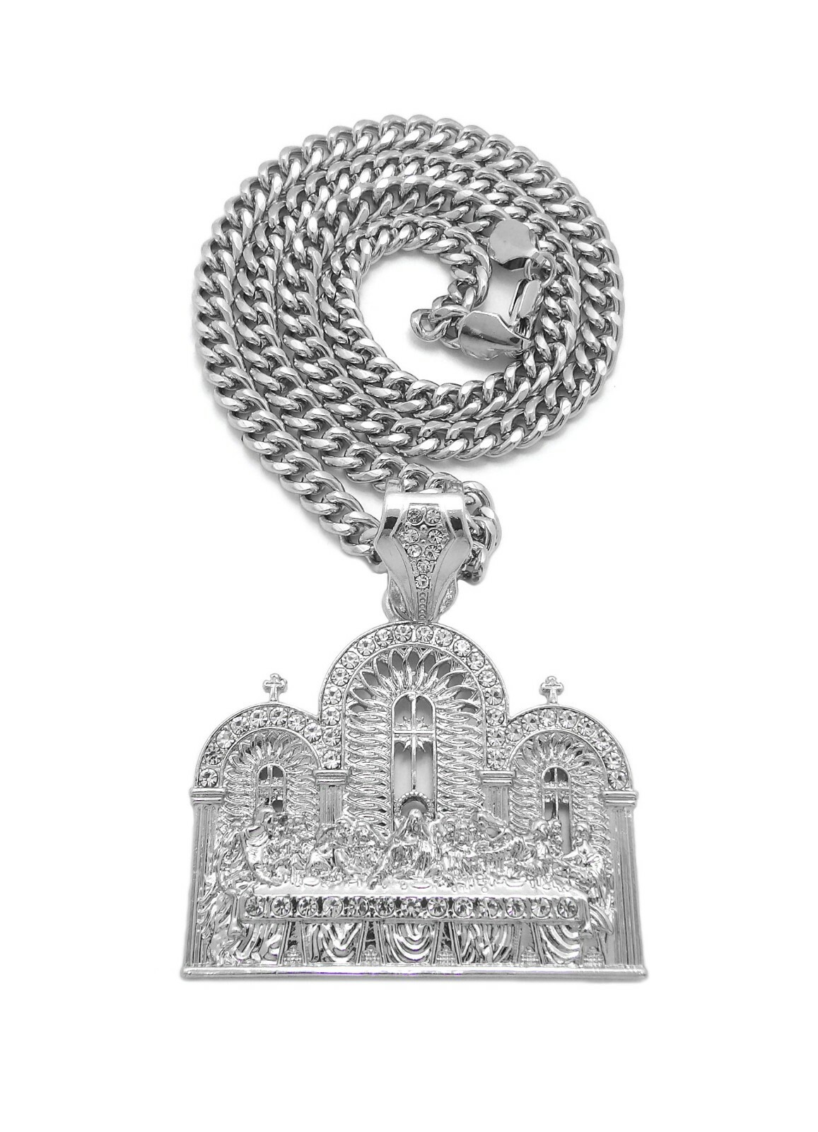 Hip Hop Silver Last Supper Pendant & Box / Franco / Cuban Chain Bling Necklace