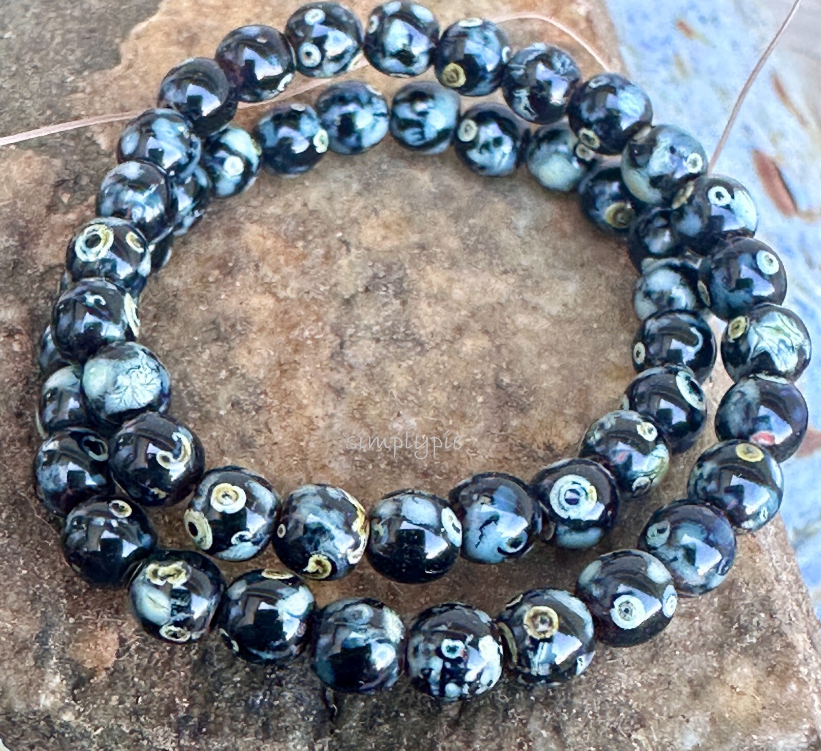 Jet Black Picasso Czech Glass Beads 4mm Round 50 Pcs Opaque Smooth Druk