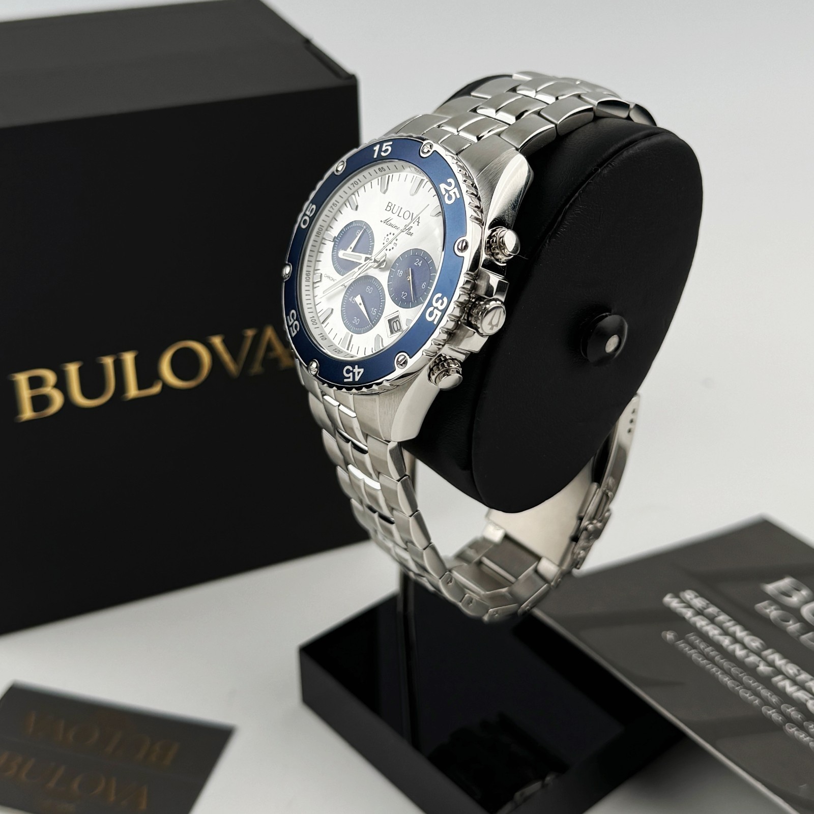 Bulova 98B423 Marine Star Chronograph Silver White dial stainless Men’s Watch