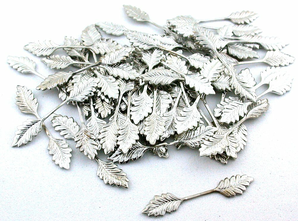 30 35mm 1 1/3″ RHODIUM SILVER PLATED GLUE ON LEAF BAIL BEAD CAP FINDING CF963