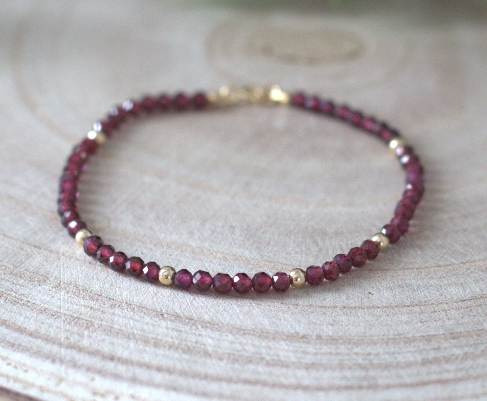 Garnet+ 14K Gold balls, Gemstone Bracelet, January Birthstone, 18k gold filled