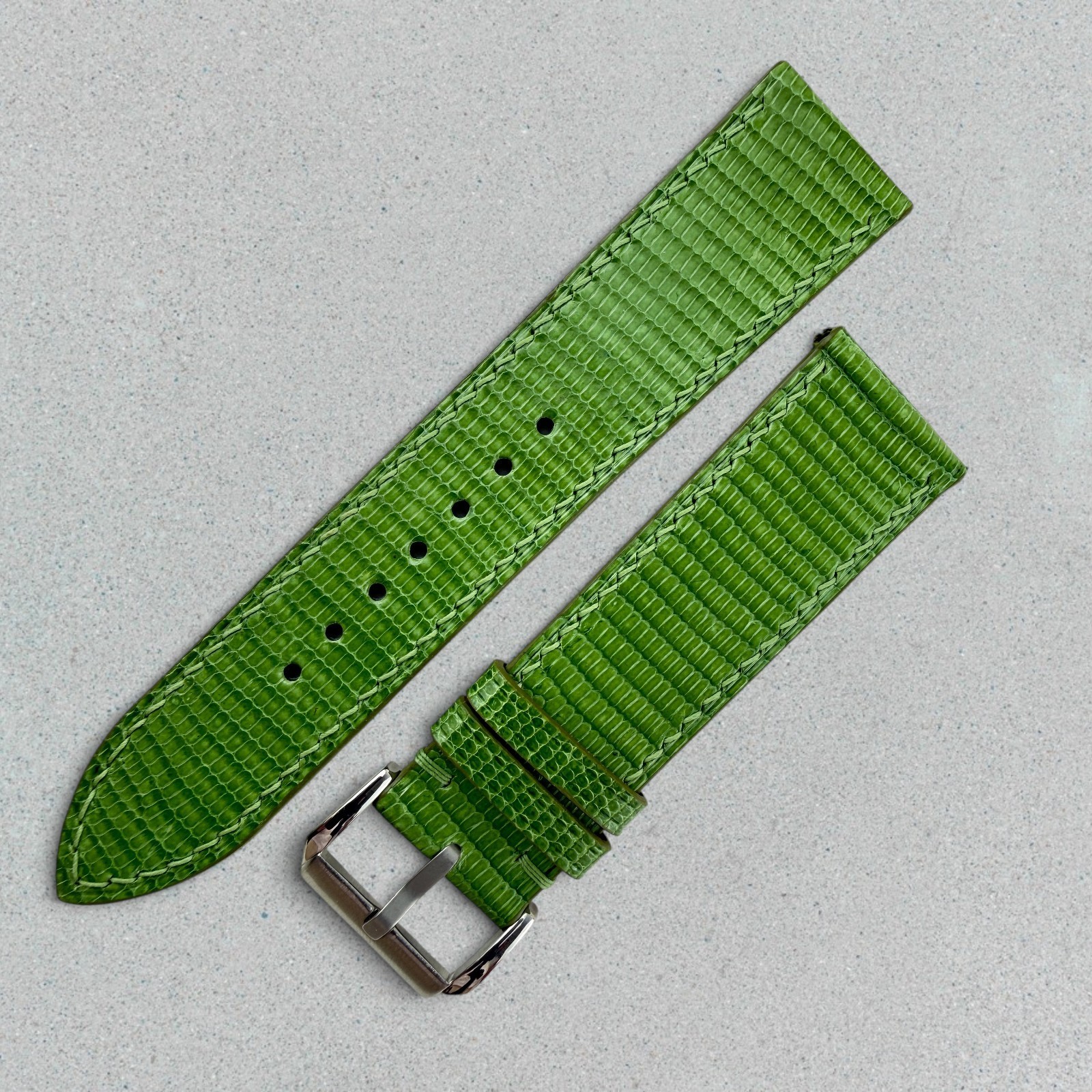 Genuine Lizard Leather Watch Band Strap 22 mm Green Handmade 316L Buckle