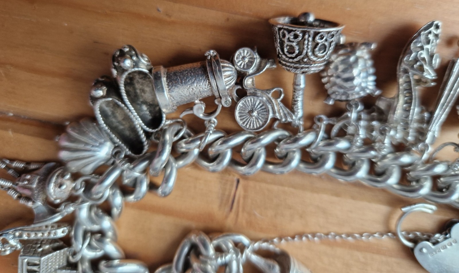 Vintage Very Heavy Silver Charm Bracelet 153g