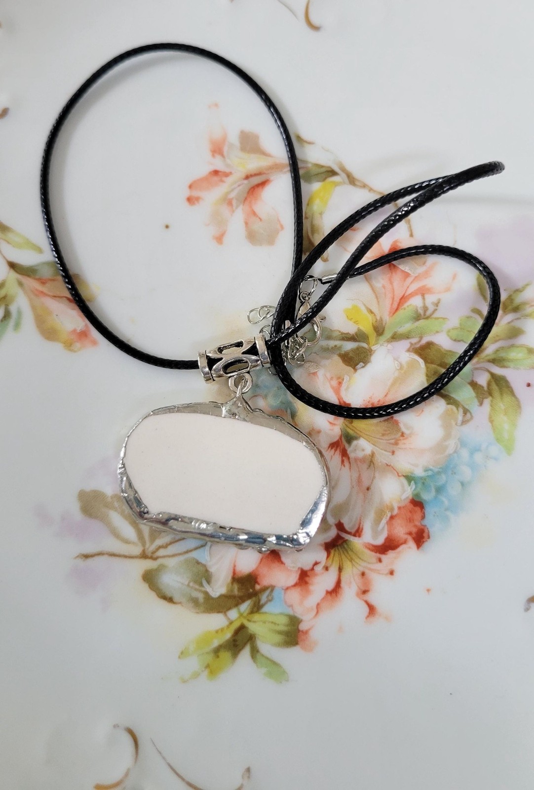 Wedgwood Etruria Broken China Pendant Necklace, Embossed Queens Ware