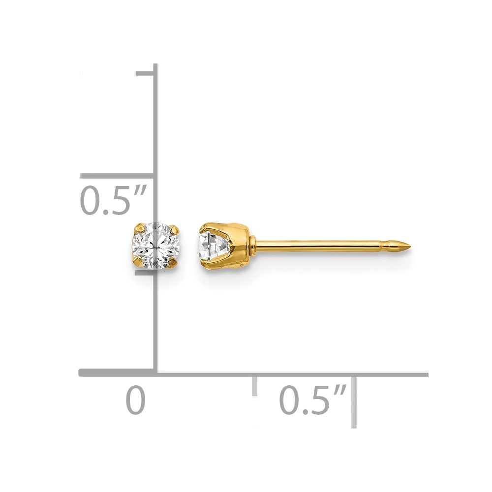 Inverness 14k Yellow Gold 3mm CZ Long Post Piercing Earrings Womens