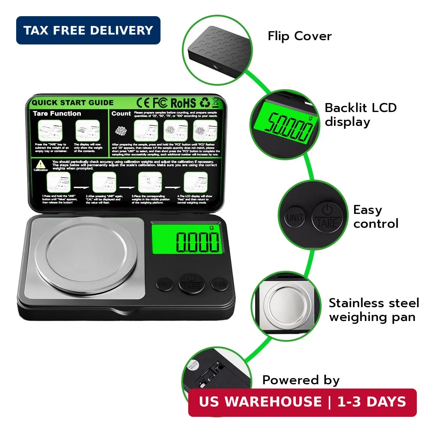 Digital Milligram Scale 50g x 0.001g, Mini Precision Scale with Tare We