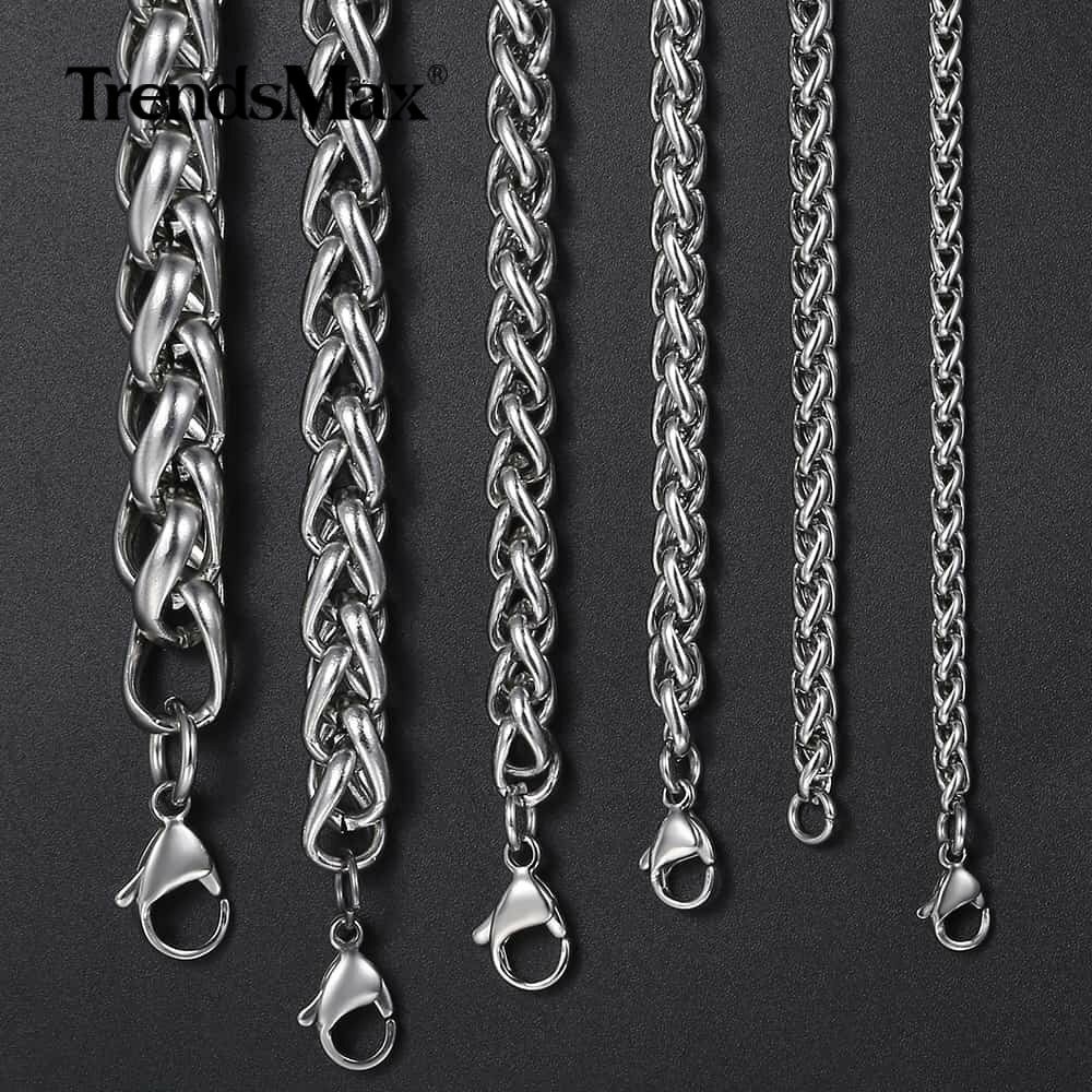 5MM Mens Silver Stainless Steel Necklace Wheat Braided Chain Link 20″