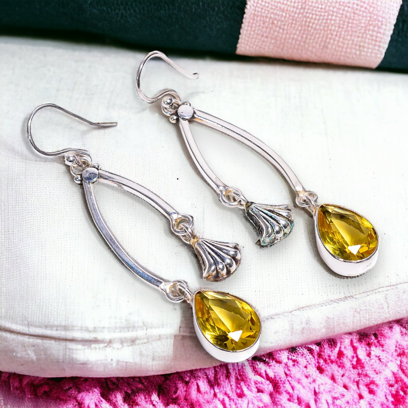 Genuine Yellow Topaz Gemstone Fish Tail Handmade 925 Silver Thanks Giving Gift