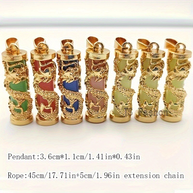10PC Glow In the Dark Natural Stone Dragon Pendant Pillar Charm Necklace Jewelry