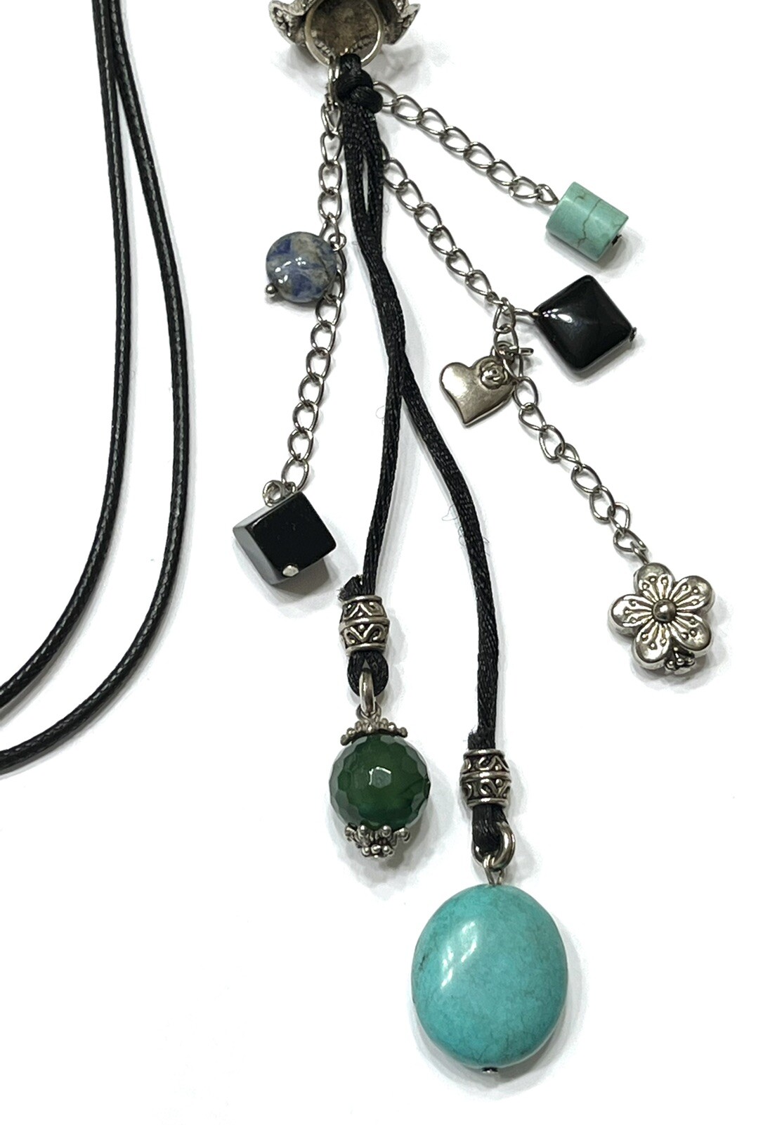 Beaded CLIP-ON GEMSTONE CHARM Necklace. length 24 in. Charm 8 3/4 in