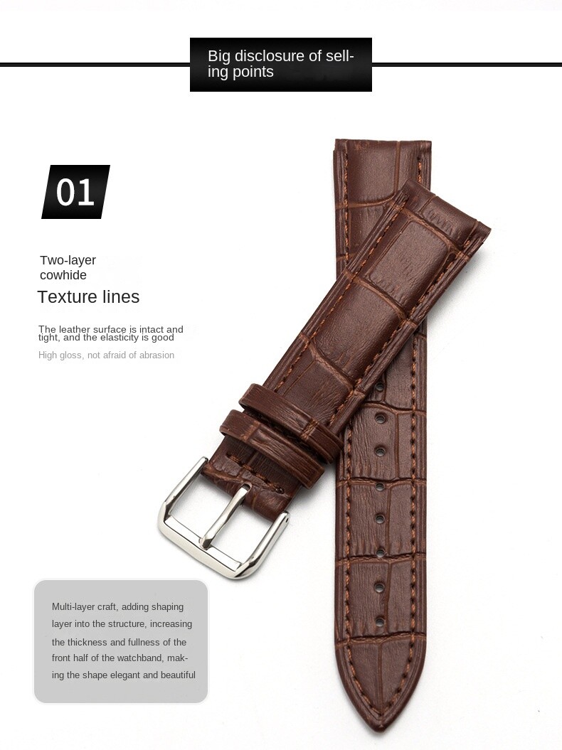 Leather watch with calfskin watch with pin buckle in various colors 10-24mm