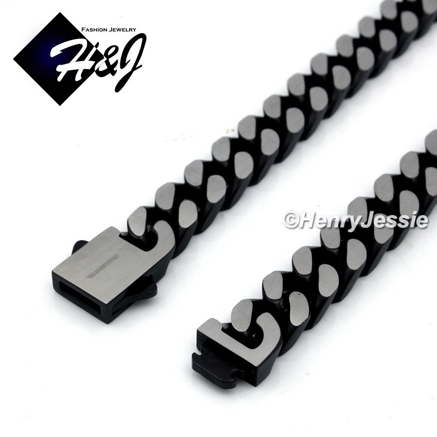 7.5″-11″Stainless Steel 10mm Black Plated/Brushed Silver Miami Curb Bracelet*173